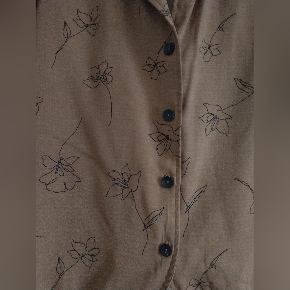 Lotus & Lavender Blouse Shirt Brown Black Floral Flowers Print Short Sleeve L - Picture 2 of 6
